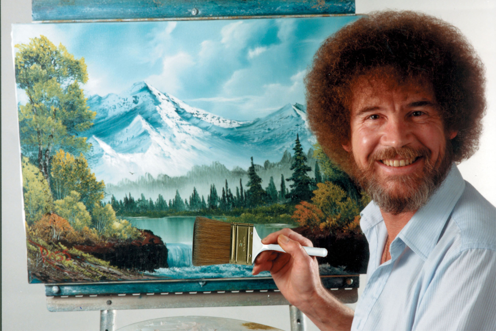 Bob Ross channel image of Bob paining for Cineverse website.